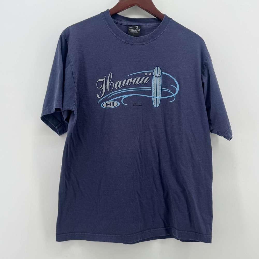 Classic Edition Hawaii Maui Surfboard Graphic T-Shirt Navy Blue Mens Large